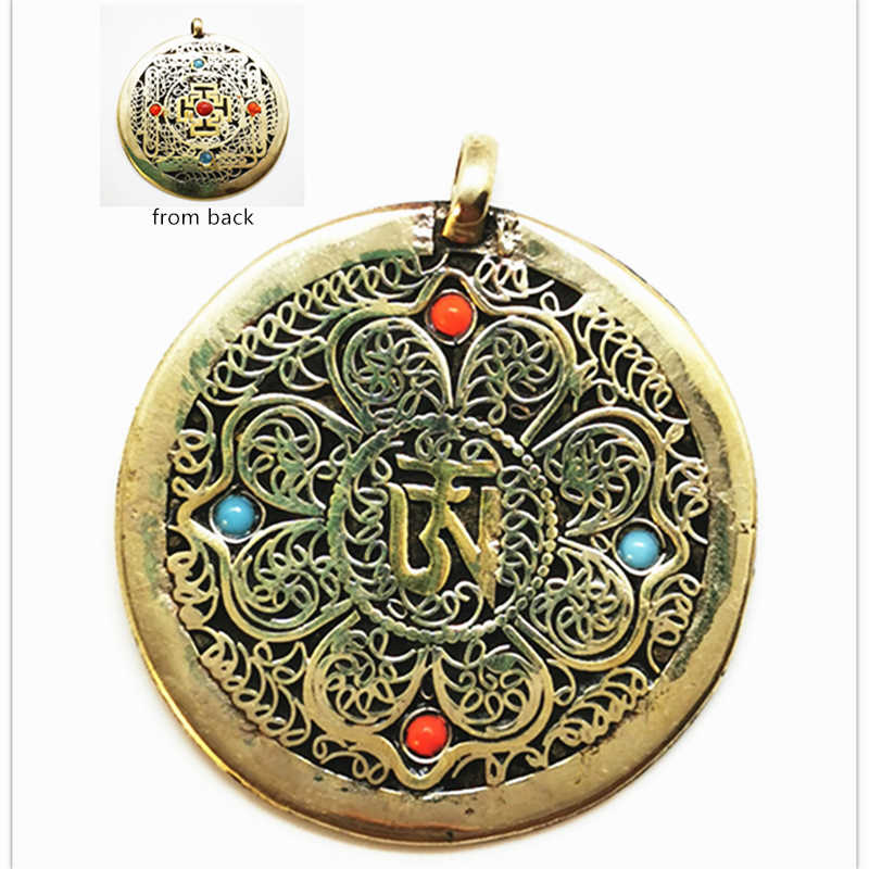 Ethnic Fashion Com - Tibetan OM Mantras Amulet Copper Round