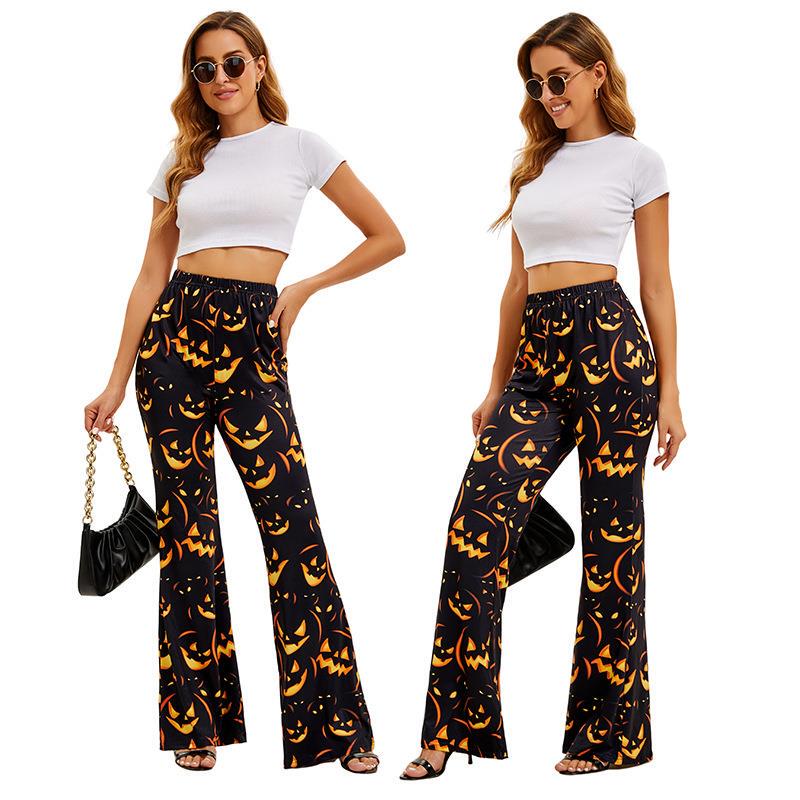 Ethnic Wear Fashion Brand - Halloween Bat Pumpkin Print Women's Pants
