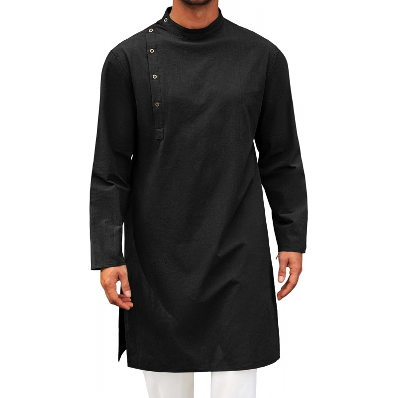 Kurta Men Cotton - Mens Kaftan Thobe Robe Long Sleeve