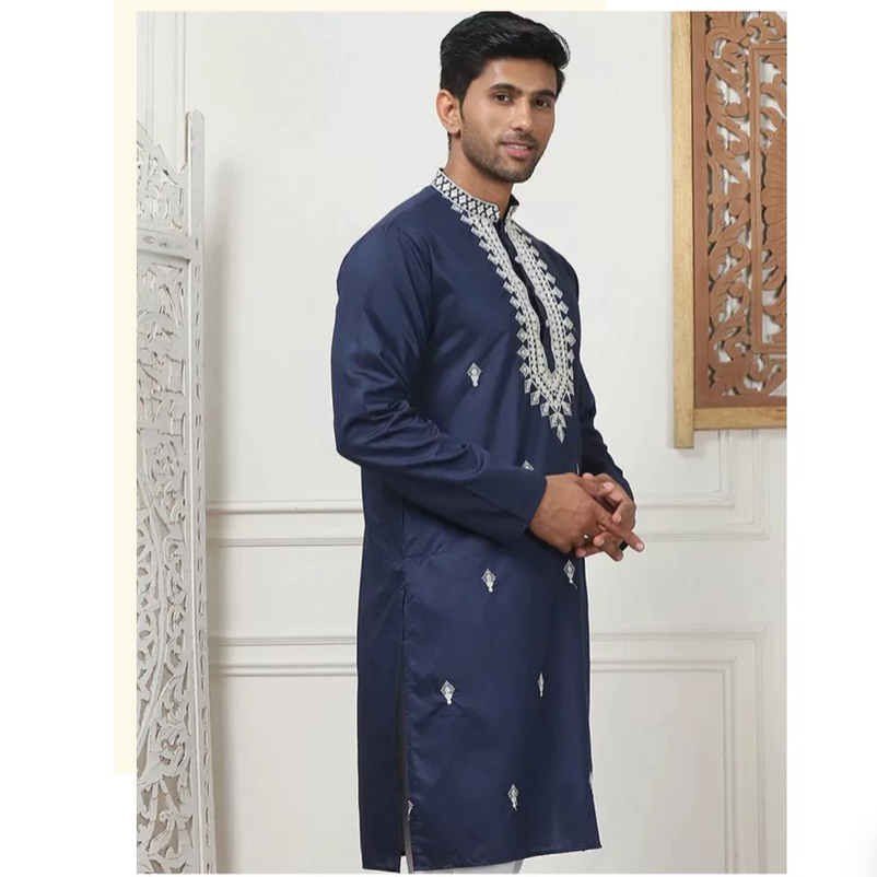 Kurta Men Cotton - Indian ethnic style traditional silk embroidery