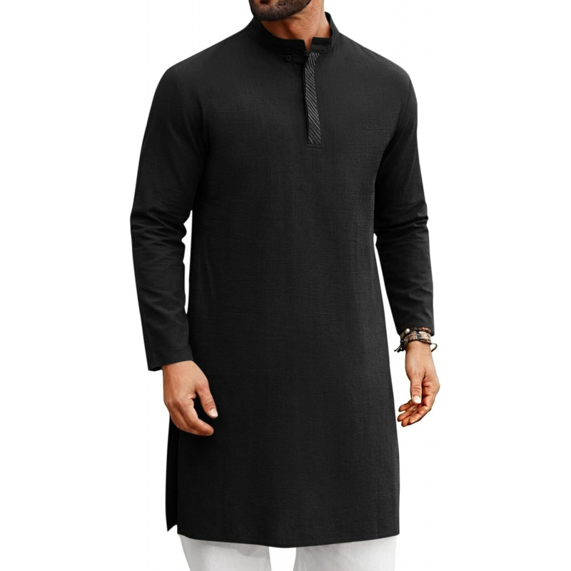 Kurta Men Cotton - Mens Kaftan Thobe Long Sleeve Casual