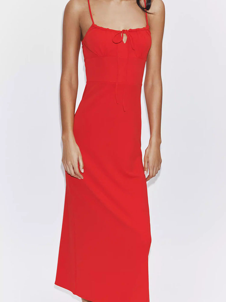 Summer New round Neck Slit Mid - Ethnic Fashion Dress ulasan dan harga