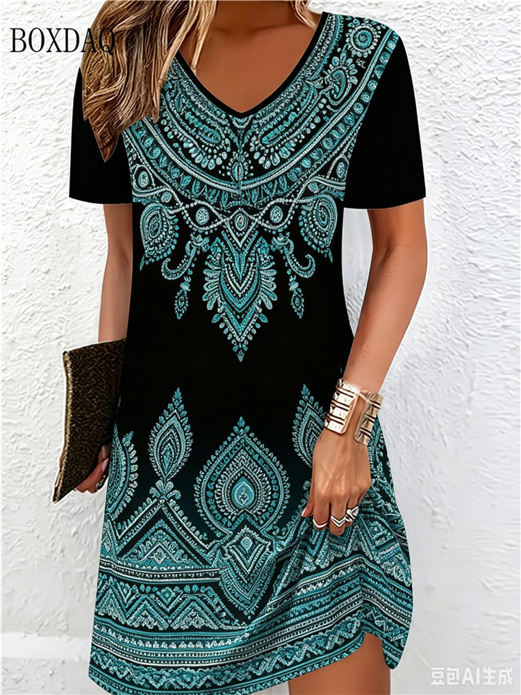 Vintage Ethnic 3D Printed Dres - Ethnic Fashion Dress ulasan dan harga