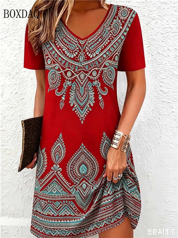 Vintage Ethnic 3D Printed Dres - Ethnic Fashion Dress ulasan dan harga