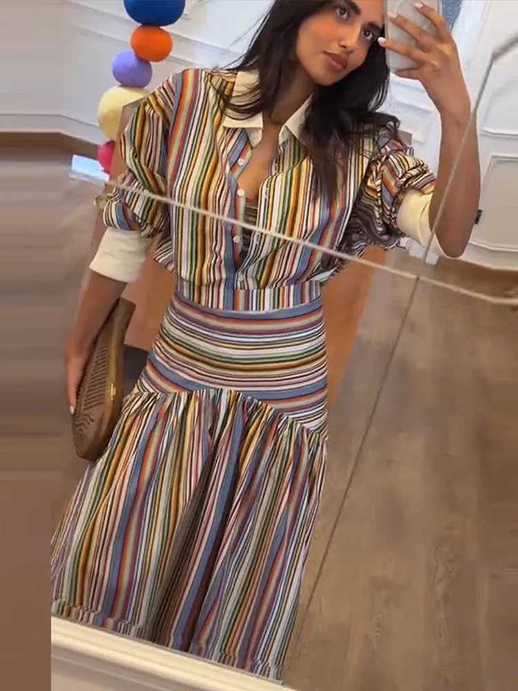 Boho Colorful Stripe Shirt Max - Ethnic Fashion Dress ulasan dan harga